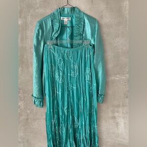 Rafaella Teal 4 Piece Outfit Set Jacket Skirt Tank Top Matching